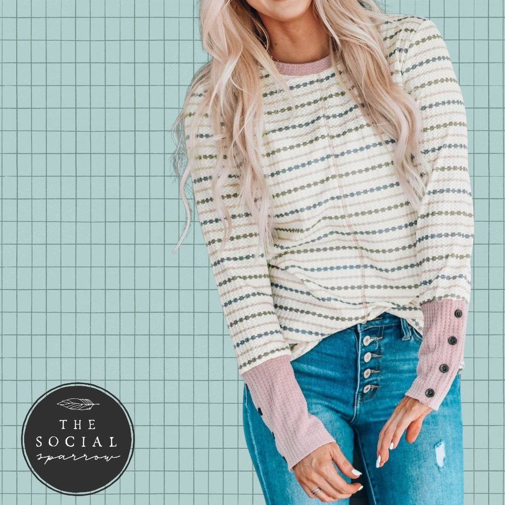Waffle Tee with Button Cuff